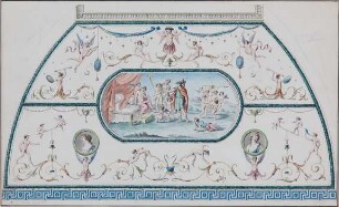 Wand- und Gewölbeabwicklungen eines unbekannten Raumes - Abwicklung des Gewölbefeldes über einer Längswand mit einem Bildfeld "Die Hochzeit Alexanders und Roxanes".