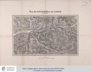 Plan des Gefechtsfeldes von Laufach. 13.Juli 1866. 1:25.000.Heliogr.u.Dr.der Kgl.Staatsdruckerei. o.O.u.J. [Berlin, nach 1866]