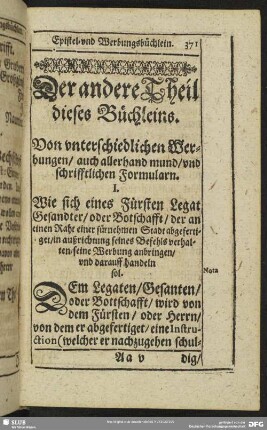 Der andere Theil dieses Büchleins. Von unterschiedlichen Werbungen, auch allerhand mund, und schrifftlichen Formularn
