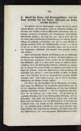 Zweck der Sonn- und Feiertagsschule, und wie kann derselbe bei der kurzen Schulzeit am besten erreicht werden?