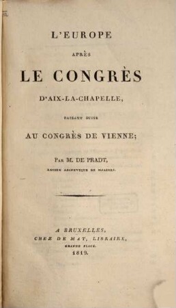 L' Europe après le congrès d'Aix-la-Chapelle