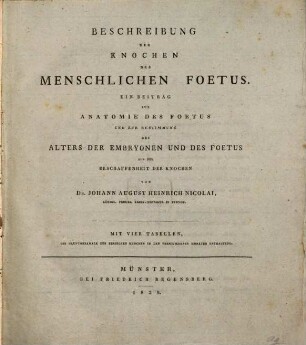 Beschreibung der Knochen des menschlichen Foetus