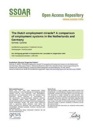 The Dutch employment miracle? A comparison of employment systems in the Netherlands and Germany