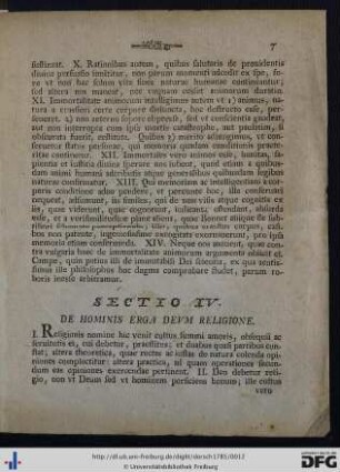 Sectio IV. De Hominis Erga Deum Religione.