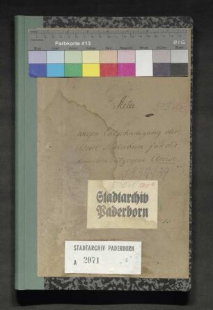 Entschädigung der Stadt Paderborn für die derselben entzogenen Accise für Wein, Branntwein und Weinessig