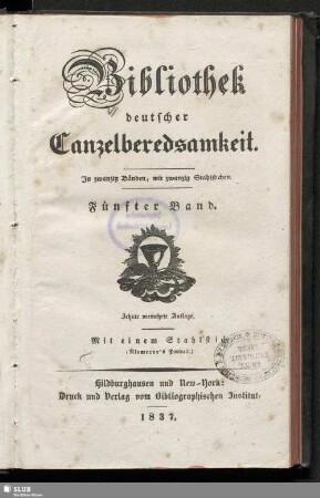 5: Bibliothek deutscher Canzelberedsamkeit : in zwanzig Bänden, mit zwanzig Stahlstichen