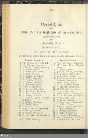 Verzeichnis der Mitglieder der sächsischen Missionskonferenz
