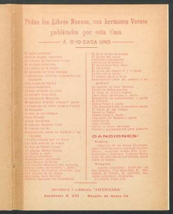 [Publicidad de Imprenta y Librería "Americana"]
