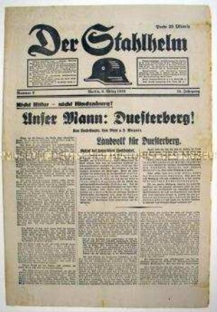 Militaristische Wochenzeitung "Der Stahlhelm" zur Reichspräsidentenwahl 1932 (1. Wahlgang)