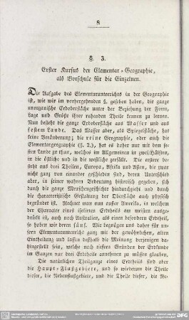 §. 3. Erster Kursus der Elementar-Geographie, als Vorschule für die Einzelnen