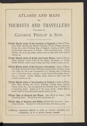 Atlases and maps for tourists and travellers published by George Philip & Son