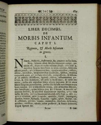 Caput I. Regimen, & Morbi Infantum in genere. - Caput XIV. Ranula sub Lingua, Batrachus, seu Ranunculus.