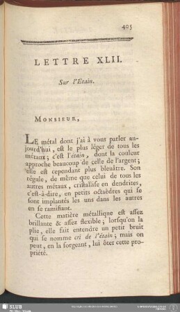 Lettre XLII. Sur l'Etain