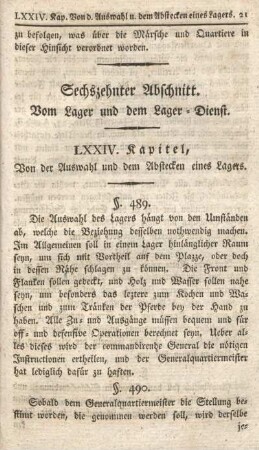 LXXIV. Kapitel. Von der Auswahl und dem Abstecken eines Lagers.