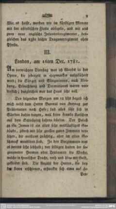 III. London, am 16ten Dec. 1781