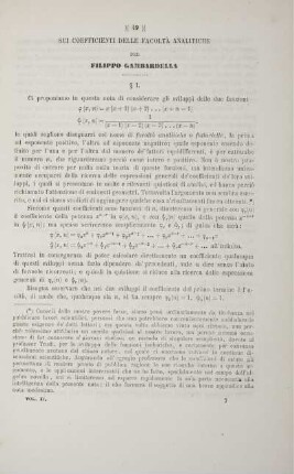 Sui coefficienti delle Facoltà analitiche.