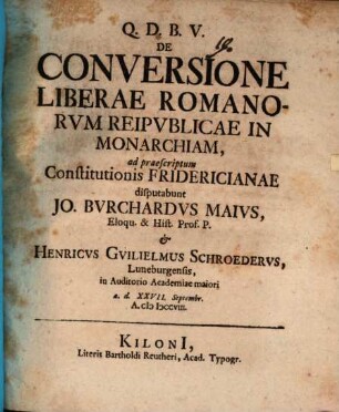 De conversione liberae Romanorum reipublicae in monarchiam