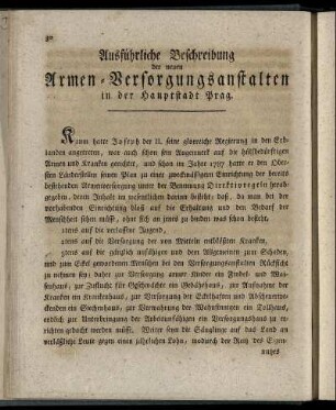 Ausführliche Beschreibung der neuen Armen-Versorgungsanstalten in der Hauptstadt Prag.