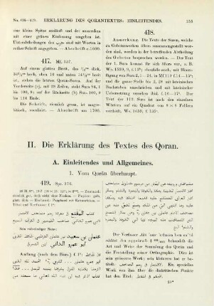 1. Vom Qorān überhaupt (No. 419-450)