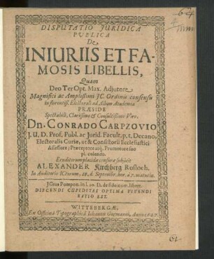 Disputatio Iuridica Publica De Iniuriis Et Famosis Libellis