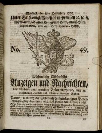 No. 49. Montags, den 8ten December, 1766.