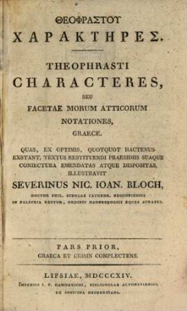 Theophrastu Charaktēres : Graece. 1 (1814)