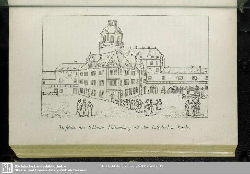 Hofplatz des Schlosses Pleissenburg mit der katholischen Kirche