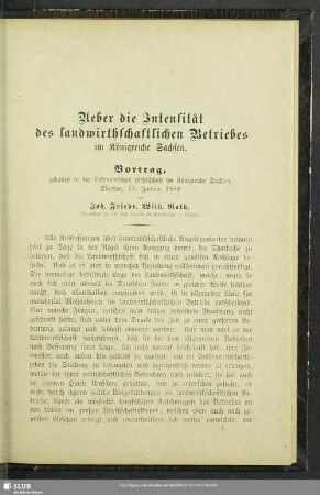 Ueber die Intensität des landwirthschaftlichen Betriebes im Königreiche Sachsen : Vortrag, gehalten in der Oekonomischen Gesellschaft im Königreiche Sachsen, Dresden, 13. Januar 1888