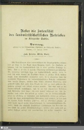 Ueber die Intensität des landwirthschaftlichen Betriebes im Königreiche Sachsen : Vortrag, gehalten in der Oekonomischen Gesellschaft im Königreiche Sachsen, Dresden, 13. Januar 1888