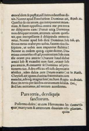 Pars tertia, de reliquiis sanctorum.