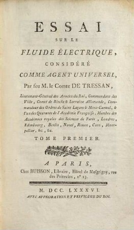 Essai Sur Le Fluide Électrique, Considéré Comme Agent Universel, 1