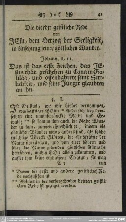 Die vierdte geistliche Rede von Jesu, dem Herzog der Seeligkeit, in Ansehung seiner göttlichen Wunder