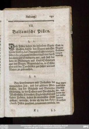 VII. Balsamische Pillen.