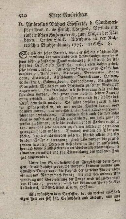 Versuche mit einheimischen Farbenmaterien, zum Nutzen der Färberey. St.1.