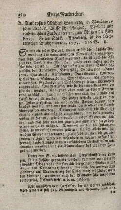 Versuche mit einheimischen Farbenmaterien, zum Nutzen der Färberey. St.1.