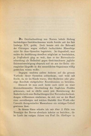 Beitrag zur Resection des Nervus alveolaris inferior
