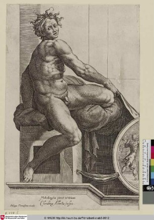 [Ignudo; Sitzender Mann, eine Draperie haltend; Seated Man Holding a Drape]