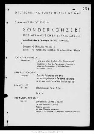 Sonderkonzert [...] 8. Therapie-Tagung in Weimar