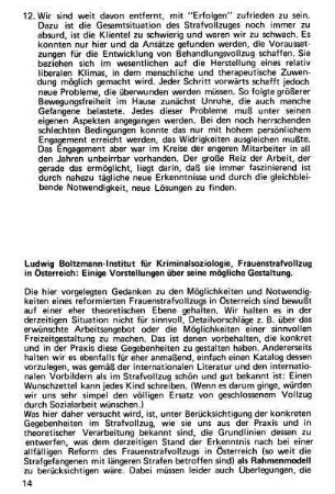 14-23, Frauenstrafvollzug in Österreich: Einige Vorstellungen über seine mögliche Gestaltung