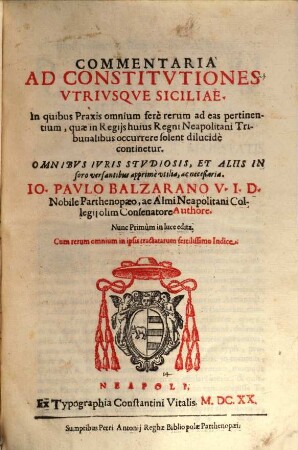 Commentaria ad Constitutiones utriusque Siciliae
