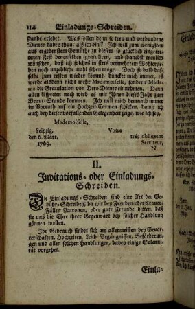 II. Invitations- oder Einladungs-Schreiben.