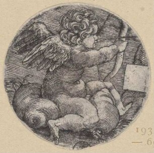 Putto mit Pfeil und Bogen, auf einem Kissen sitzend