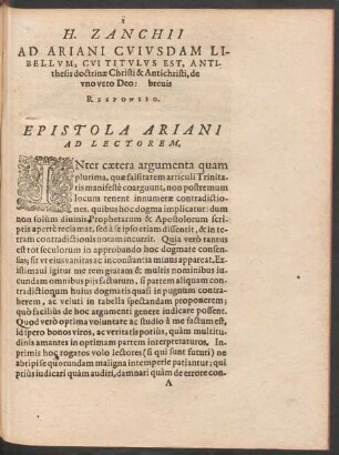 Epistola Ariani Ad Lectorem.
