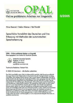 Sprachliche Variabilität des Deutschen und ihre Erfassung mit Methoden der automatischen Spracherkennung