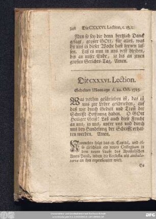Die CXXXVI. Lection. Gehalten Montags d. 22. Oct. 1725.