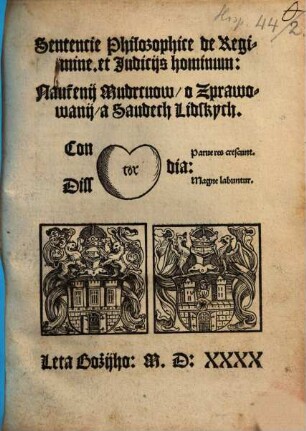 Sententiae philosophicae de regimine et iudiciis hominum