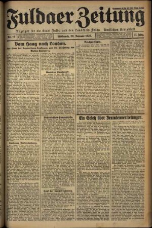 Erste Ausgabe vom Mittwoch, den 22. Januar 1930.