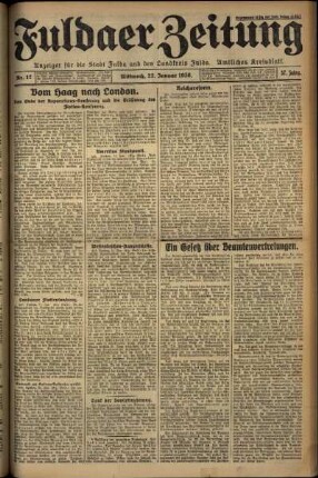 Erste Ausgabe vom Mittwoch, den 22. Januar 1930.