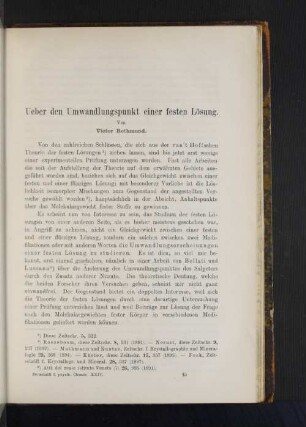 Ueber den Umwandlungspunkt einer festen Lösung.