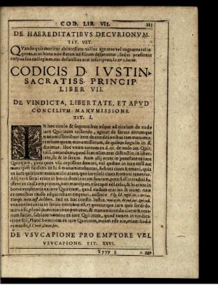 Codicis D. Iustin. Sacratiss. Princip. Liber VII